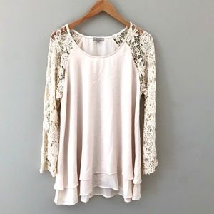 Ivory and Lace Sleeve Tunic Blouse